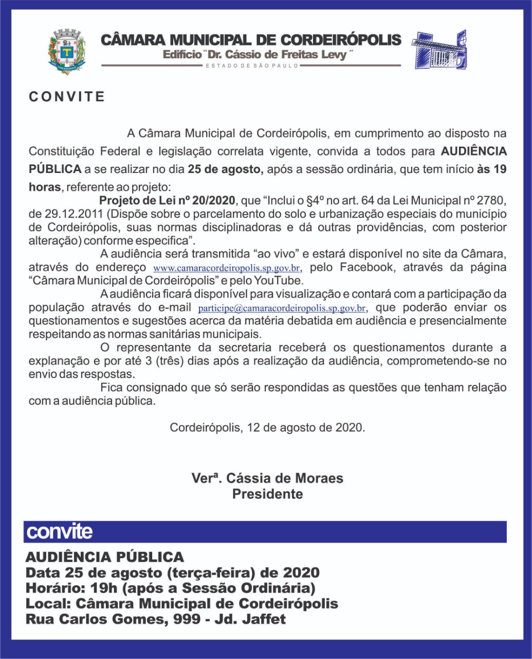 Imagem da notícia: Câmara realiza audiência pública dia 25