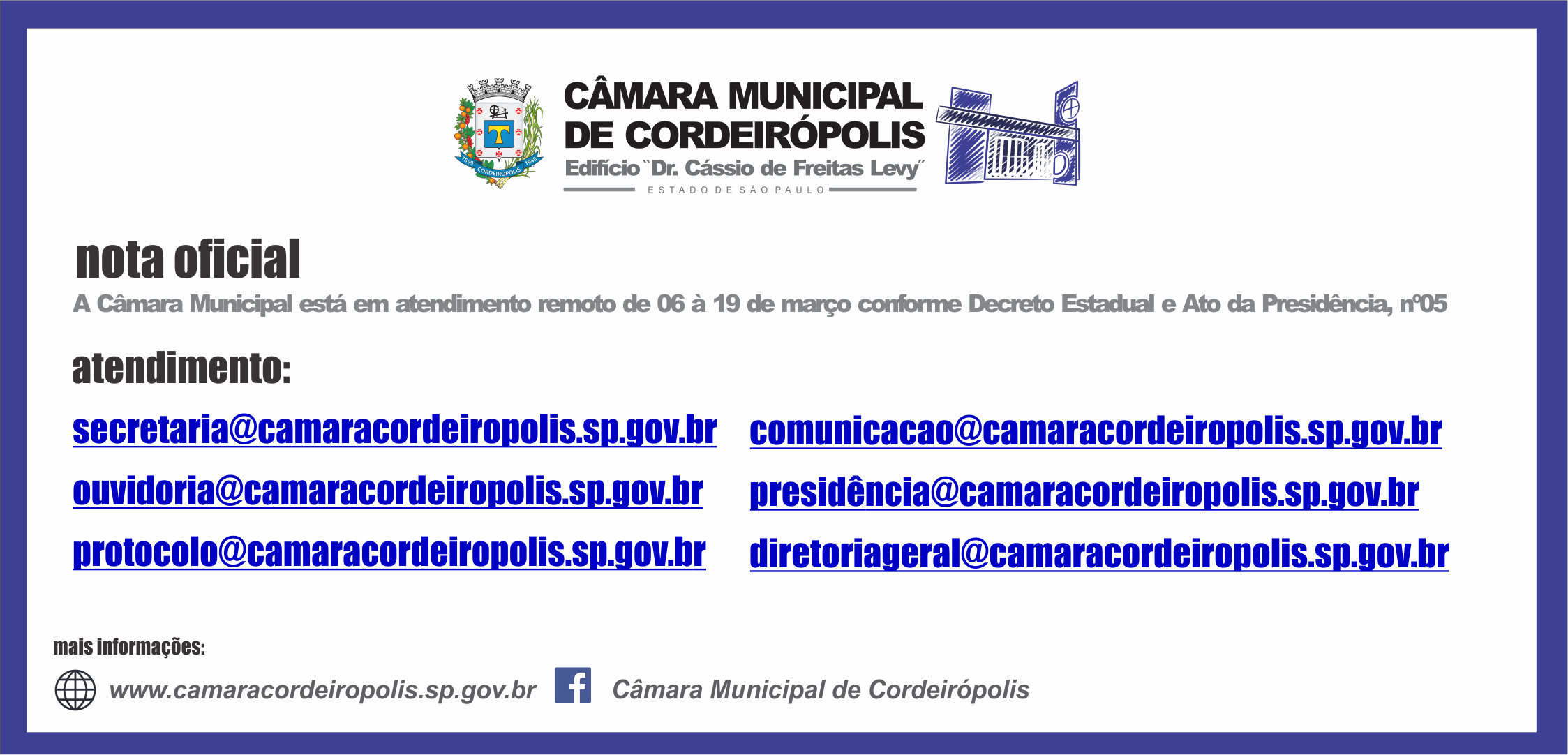 Imagem da notícia: CONTATOS PARA ATENDIMENTO