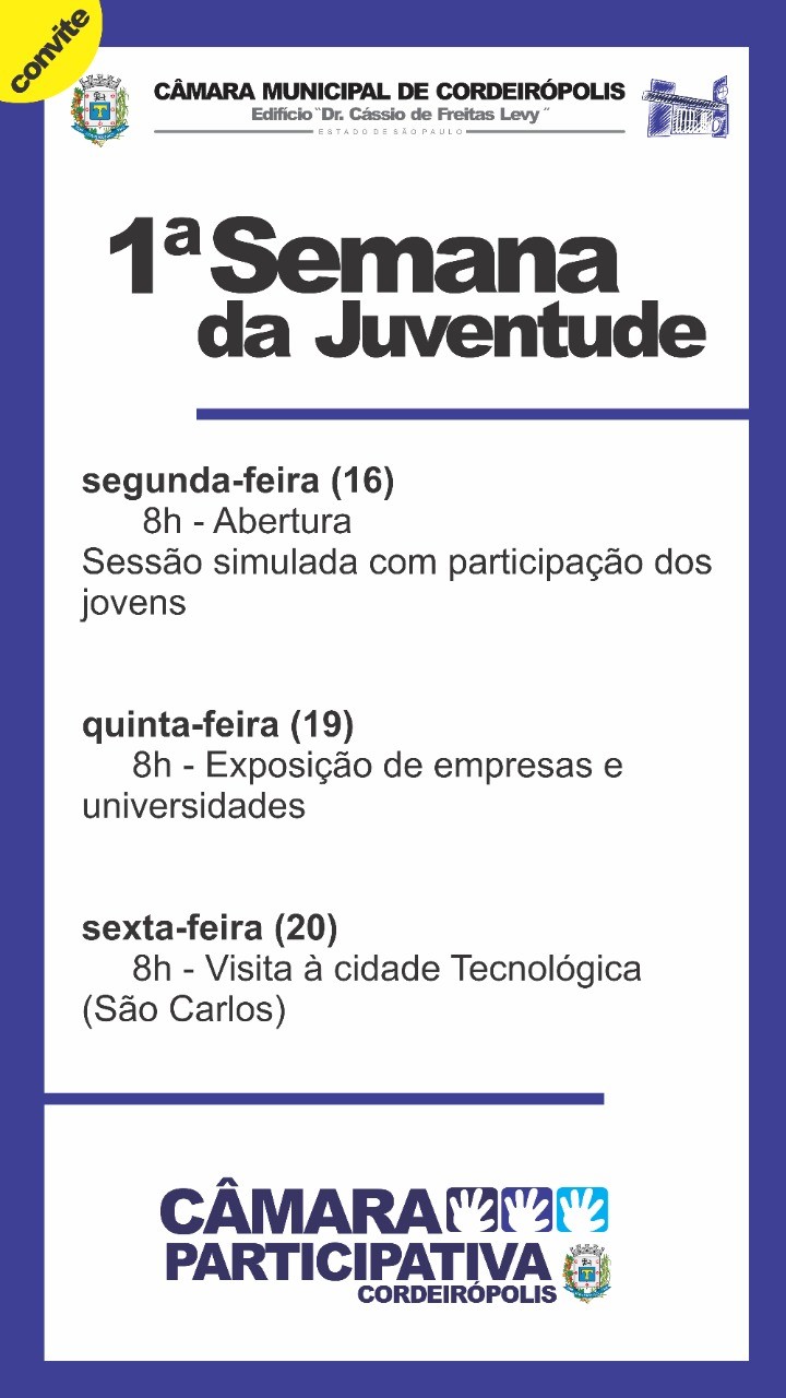 Imagem da notícia: Câmara promove a 1ª Semana da Juventude 
