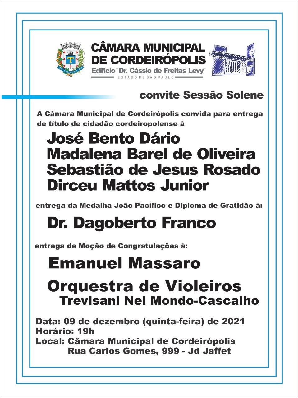 Imagem da notícia: Câmara realiza Sessão Solene com homenagens