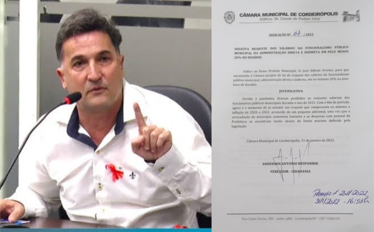 Imagem da notícia: Vereador Anderson Hespanhol faz indicação de aumento salarial