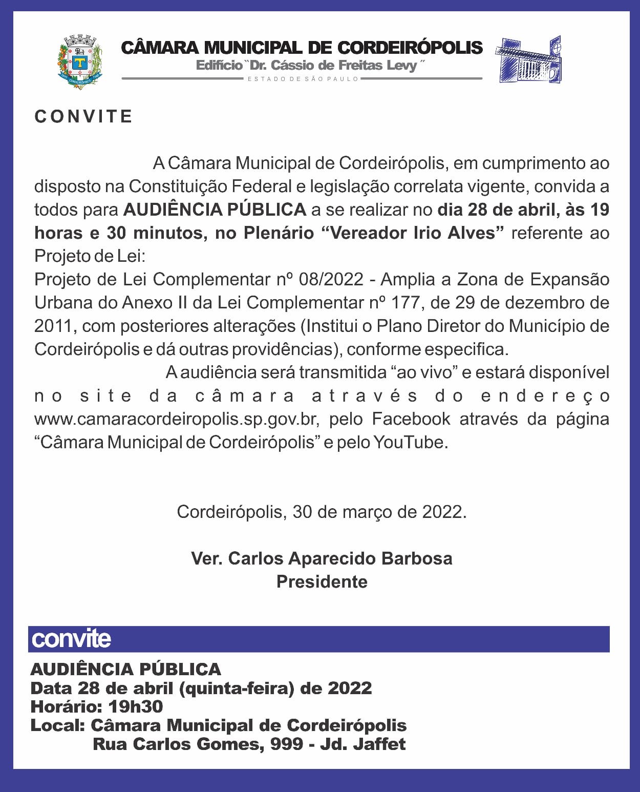 Imagem da notícia: Câmara realiza audiência pública sobre expansão urbana  e plano diretor 