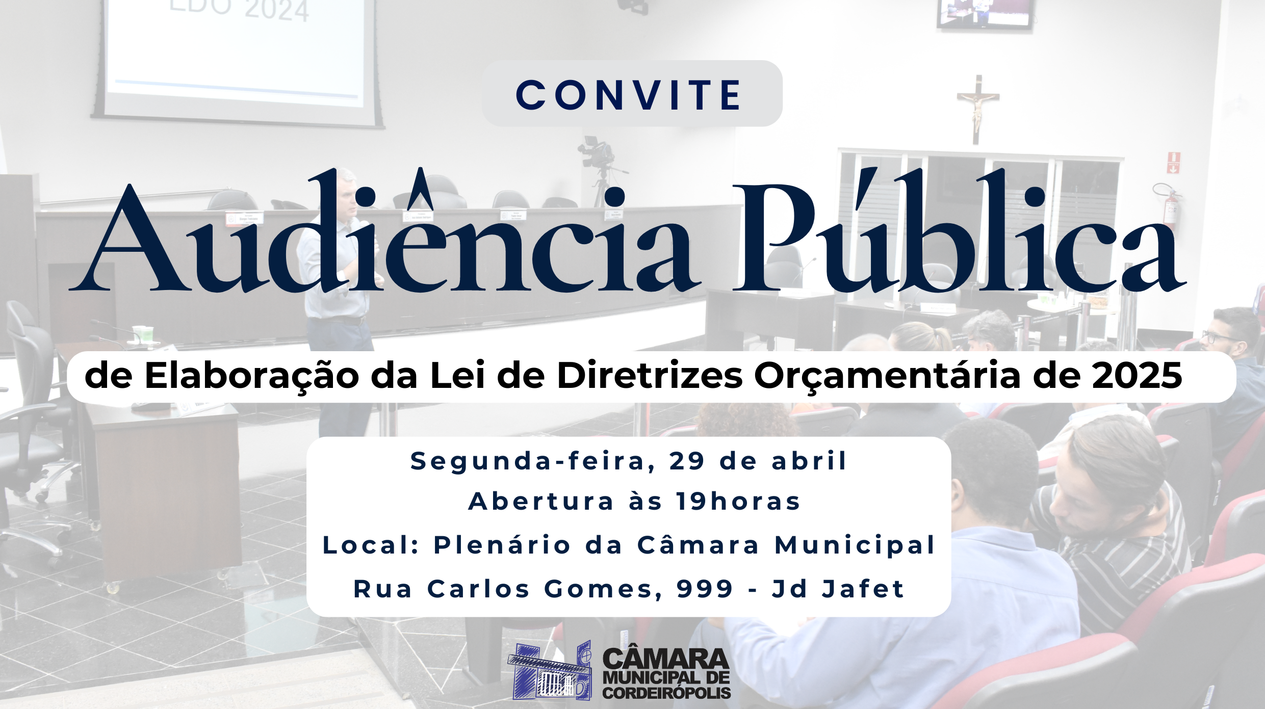 Imagem da notícia: Prefeitura realiza hoje na Câmara Audiência Pública da Lei de Diretrizes Orçamentária 2025