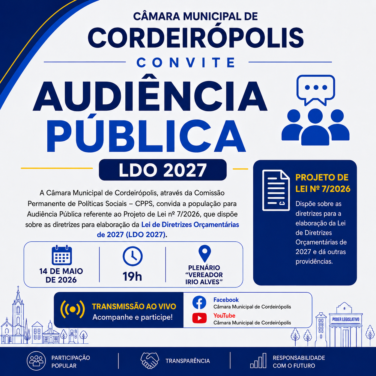 Imagem principal da notícia Comissão Permanente de Políticas Sociais convida população para Audiência Pública da LDO 2027