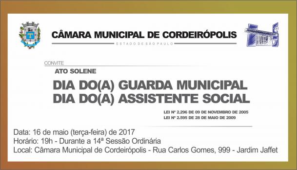 Imagem da notícia: Ato Solene marca comemorações a Guarda Municipal e Assistente Social na Câmara de Cordeirópolis